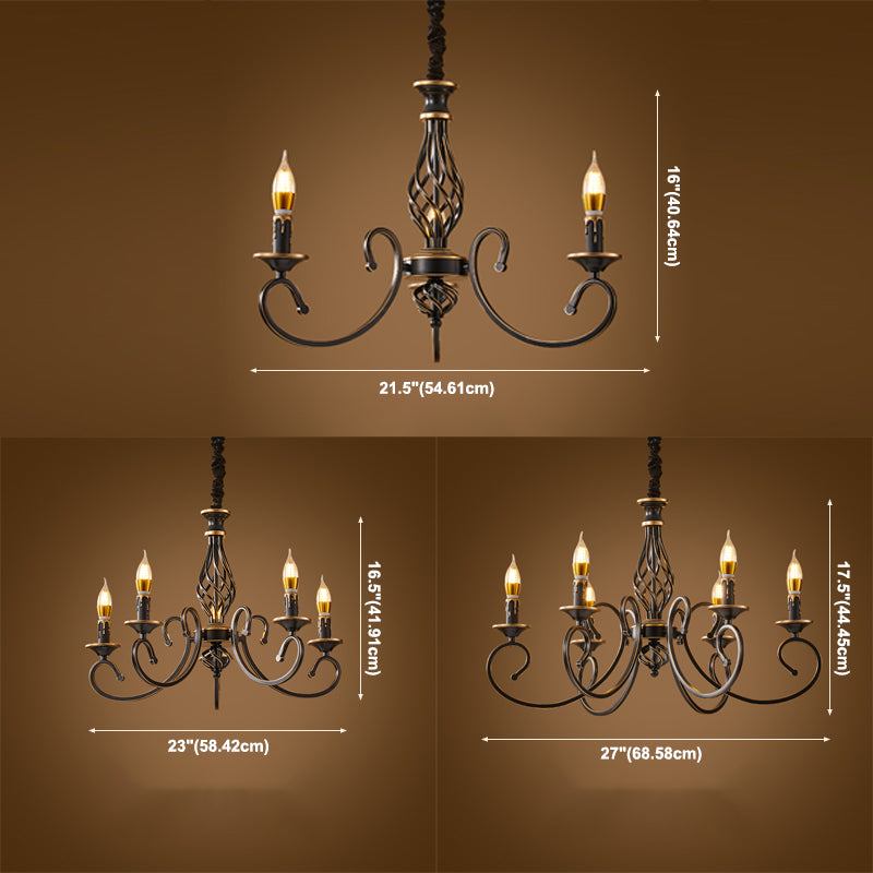 Traditional Style Chandelier Light Black-Gold Metal Candles Hanging Lighting Fixtures