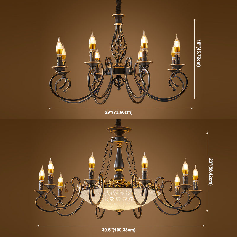 Traditional Style Chandelier Light Black-Gold Metal Candles Hanging Lighting Fixtures