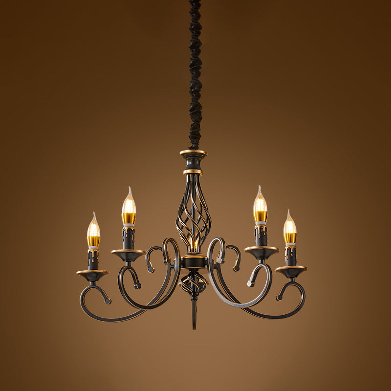 Traditional Style Chandelier Light Black-Gold Metal Candles Hanging Lighting Fixtures