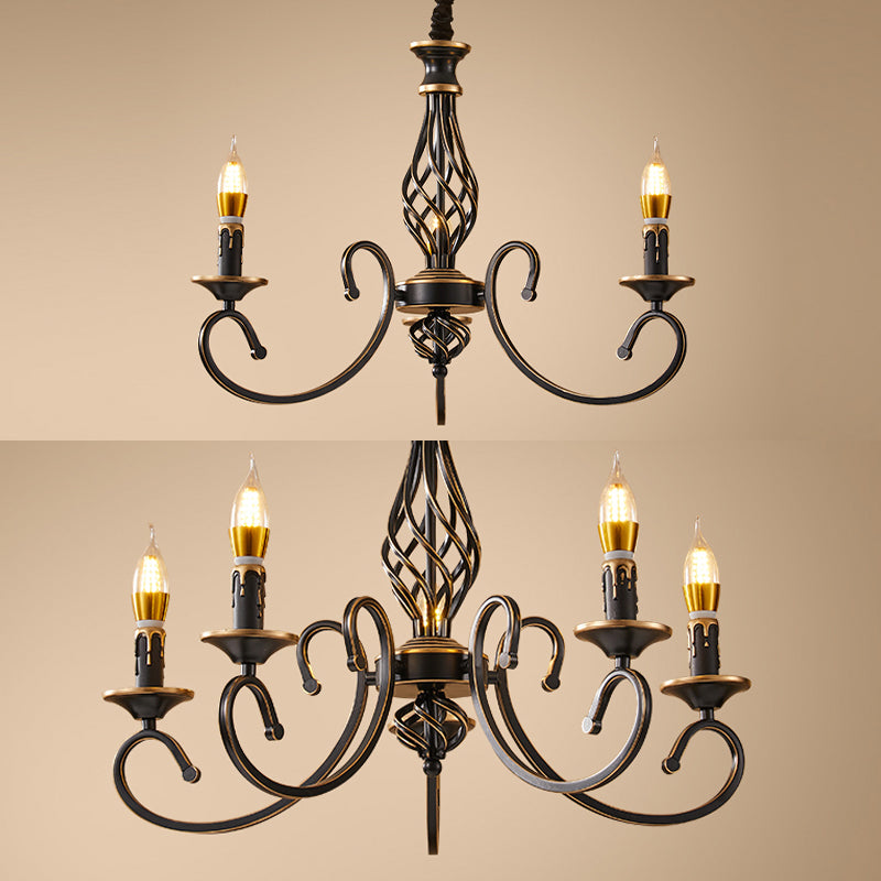 Traditional Style Chandelier Light Black-Gold Metal Candles Hanging Lighting Fixtures