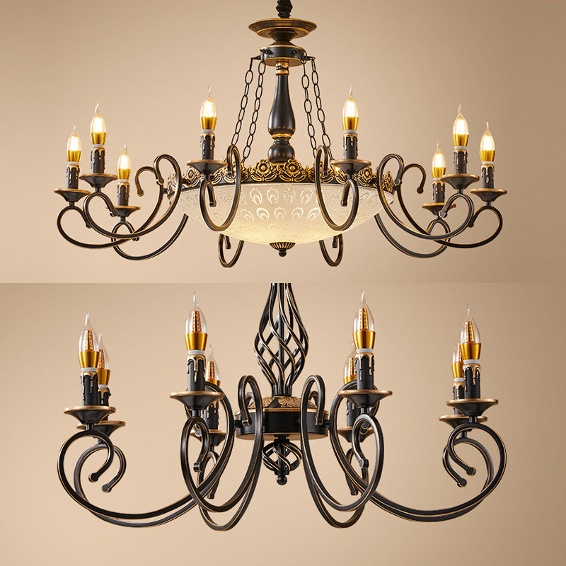 Traditional Style Chandelier Light Black-Gold Metal Candles Hanging Lighting Fixtures