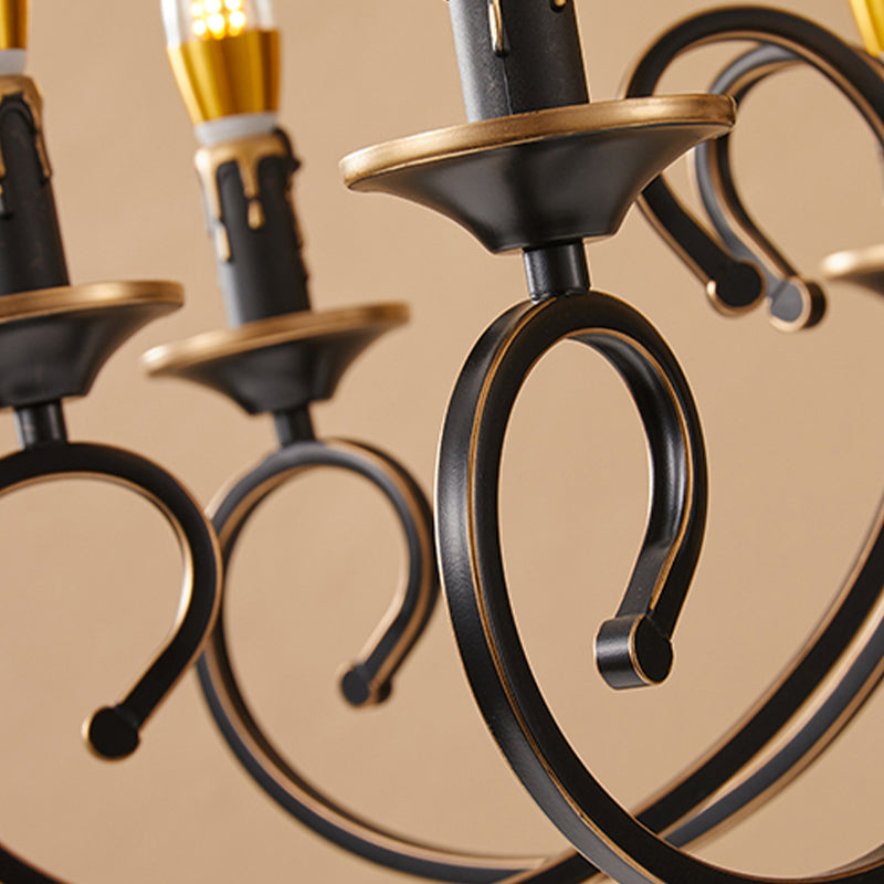Traditional Style Chandelier Light Black-Gold Metal Candles Hanging Lighting Fixtures