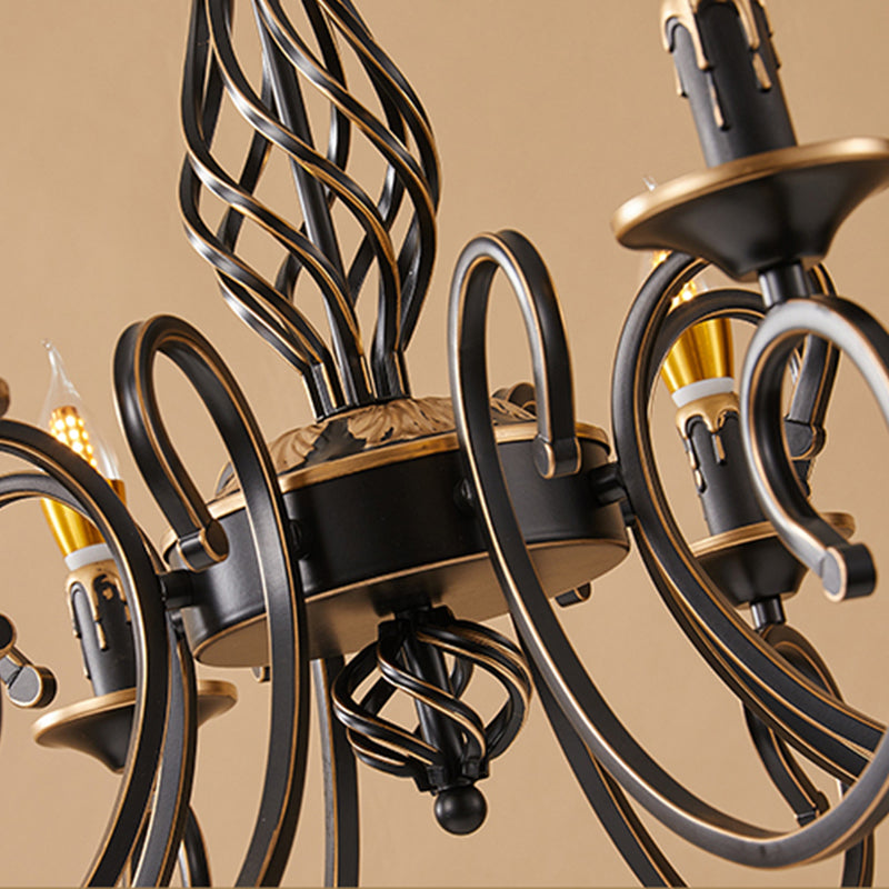 Traditional Style Chandelier Light Black-Gold Metal Candles Hanging Lighting Fixtures