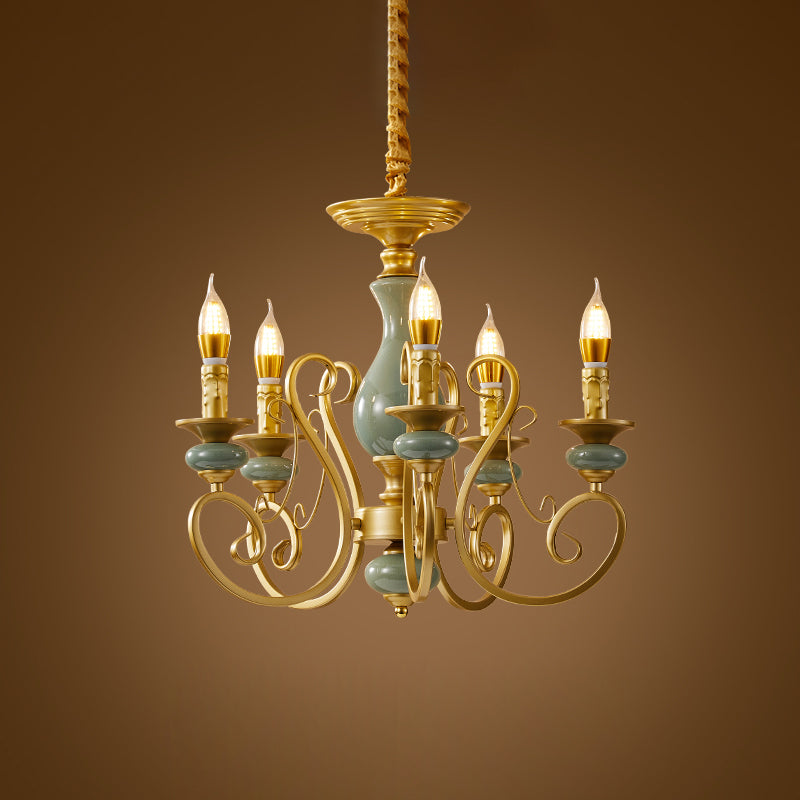 Traditional Style Suspension Pendant Light with Candle Metal Multi Light Pendant