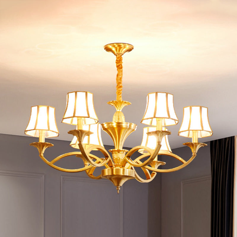 Multi-Head Chandelier Light Traditional Barrel Pendant Lamp with White Glass Shade