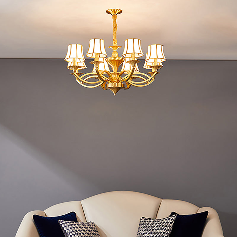 Multi-Head Chandelier Light Traditional Barrel Pendant Lamp with White Glass Shade