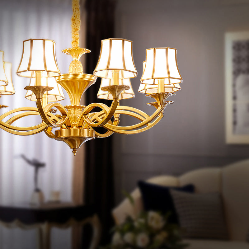 Multi-Head Chandelier Light Traditional Barrel Pendant Lamp with White Glass Shade