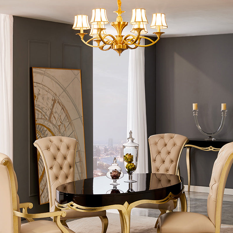 Multi-Head Chandelier Light Traditional Barrel Pendant Lamp with White Glass Shade