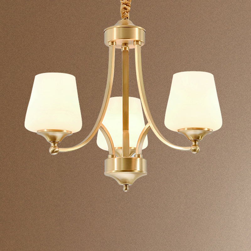 Multi-Head Hanging Light Fixtures Traditional Brass Chandelier Lamp with White Glass Shade