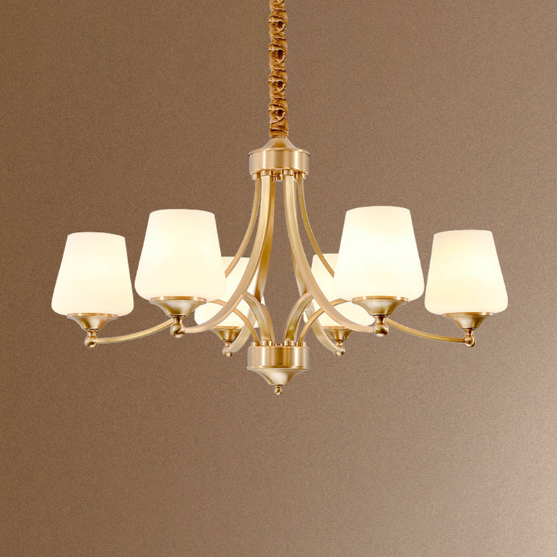 Multi-Head Hanging Light Fixtures Traditional Brass Chandelier Lamp with White Glass Shade