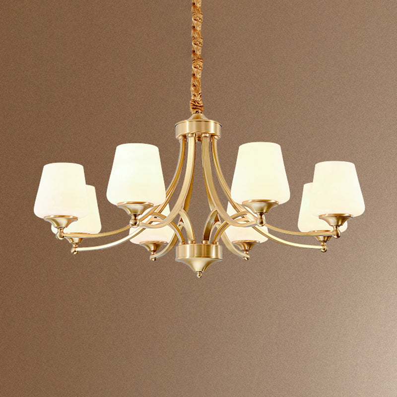 Multi-Head Hanging Light Fixtures Traditional Brass Chandelier Lamp with White Glass Shade