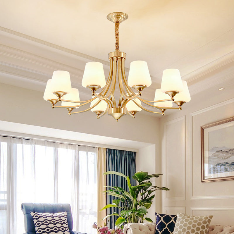 Multi-Head Hanging Light Fixtures Traditional Brass Chandelier Lamp with White Glass Shade