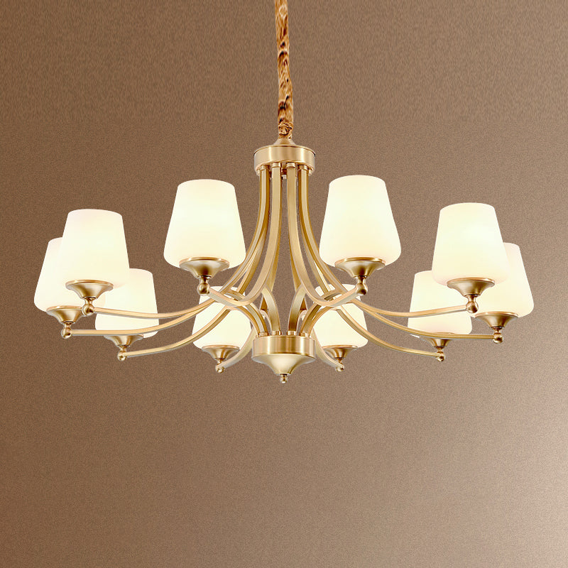 Multi-Head Hanging Light Fixtures Traditional Brass Chandelier Lamp with White Glass Shade