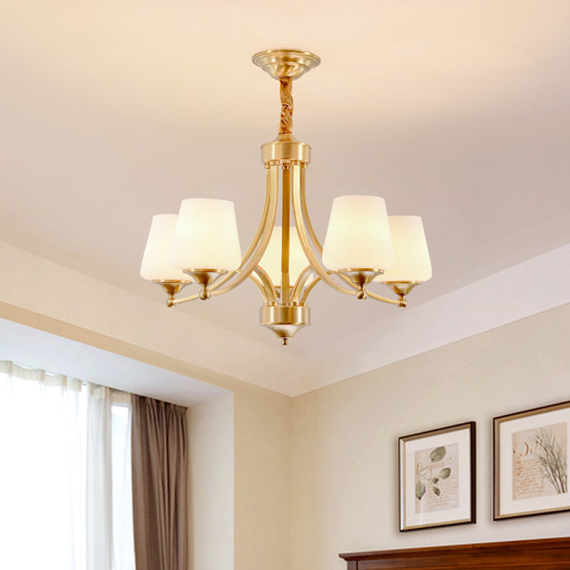 Multi-Head Hanging Light Fixtures Traditional Brass Chandelier Lamp with White Glass Shade