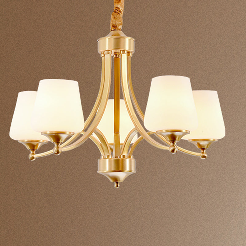 Multi-Head Hanging Light Fixtures Traditional Brass Chandelier Lamp with White Glass Shade