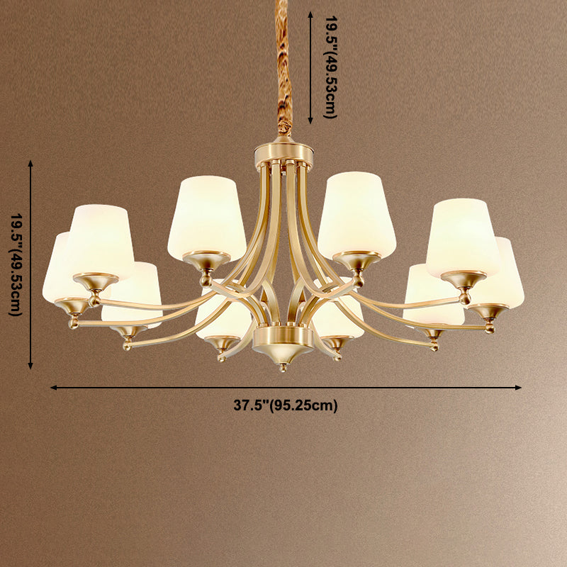 Multi-Head Hanging Light Fixtures Traditional Brass Chandelier Lamp with White Glass Shade