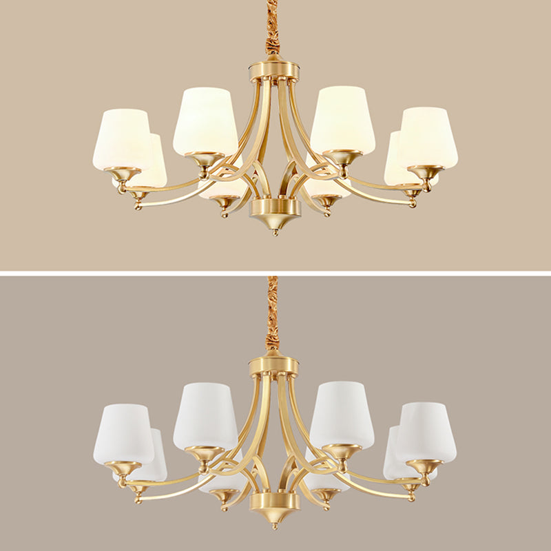 Multi-Head Hanging Light Fixtures Traditional Brass Chandelier Lamp with White Glass Shade