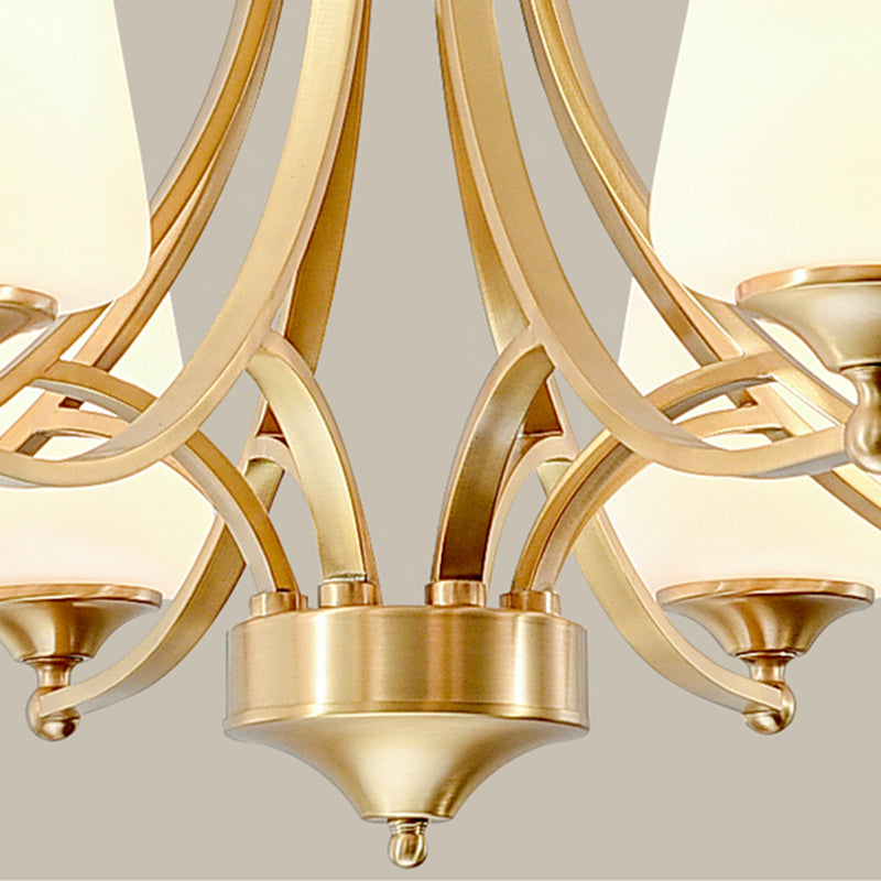 Multi-Head Hanging Light Fixtures Traditional Brass Chandelier Lamp with White Glass Shade