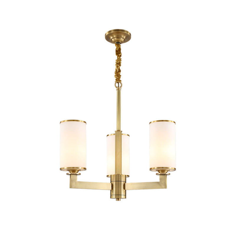 Traditional Brass Cylinder Chandelier Lamp Glass Shade Multi-light Hanging Light Fixtures