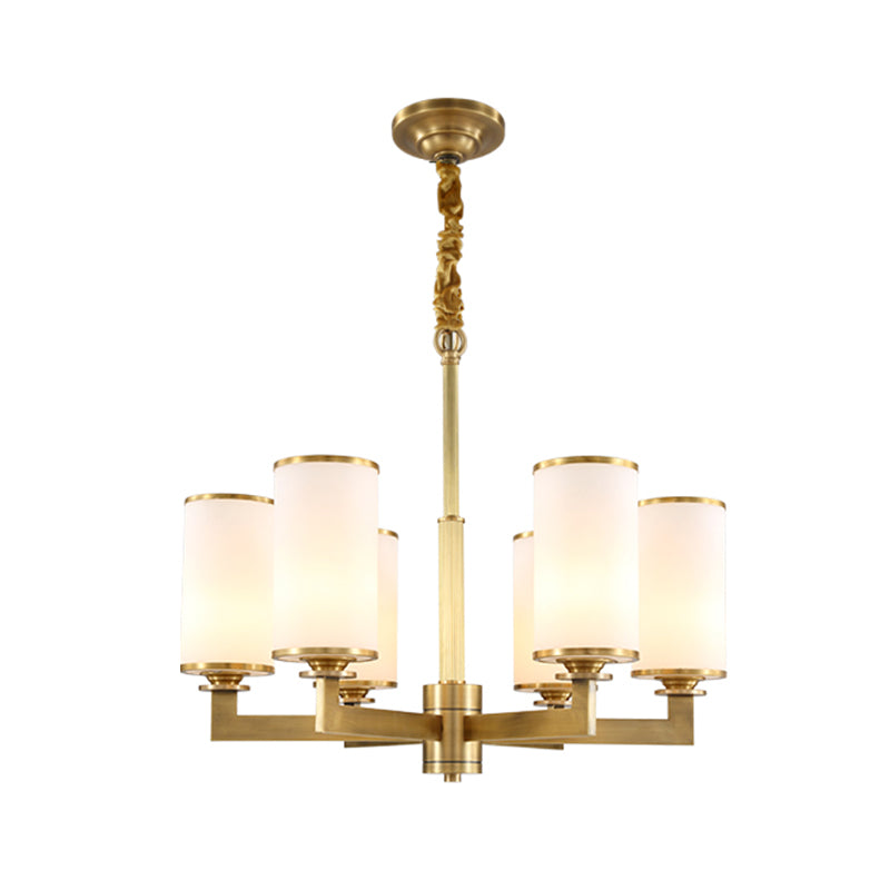 Traditional Brass Cylinder Chandelier Lamp Glass Shade Multi-light Hanging Light Fixtures