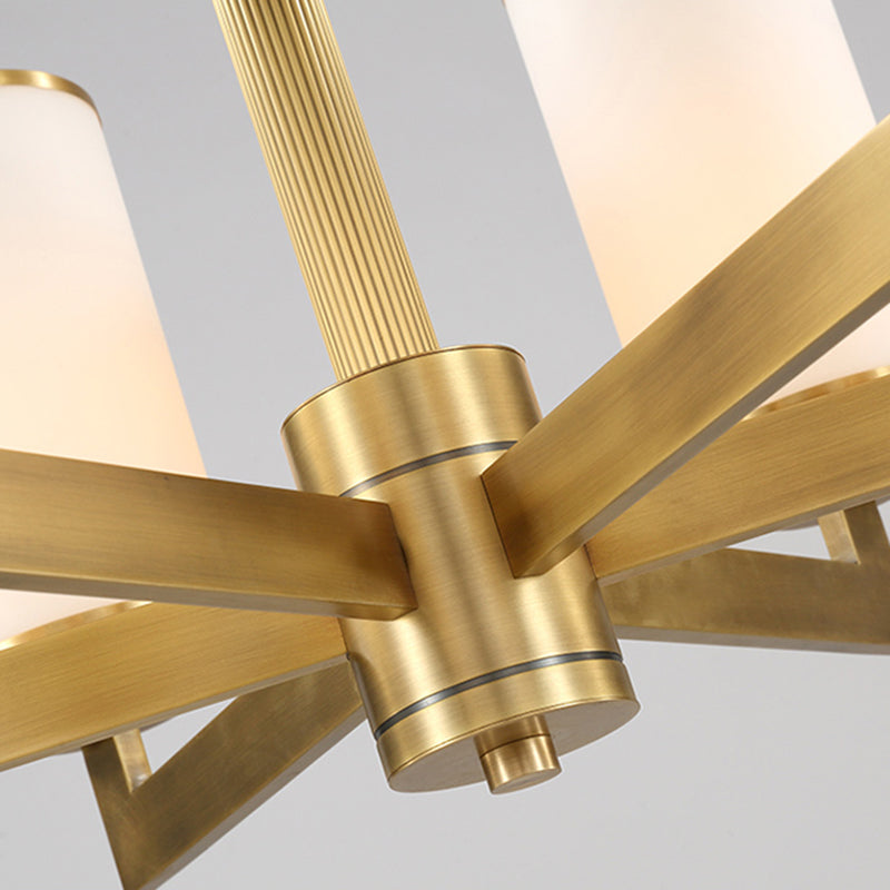 Traditional Brass Cylinder Chandelier Lamp Glass Shade Multi-light Hanging Light Fixtures