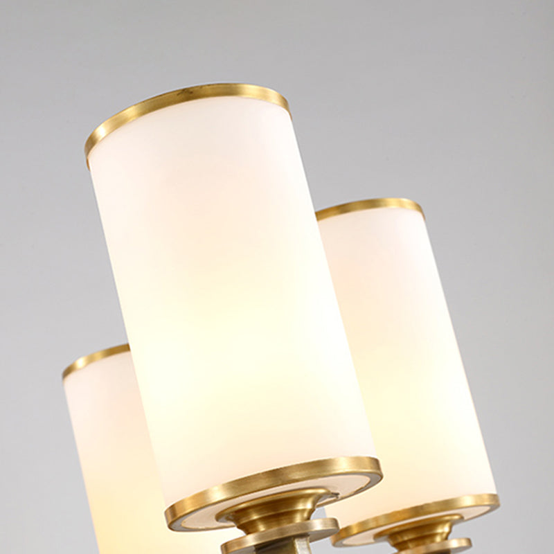 Traditional Brass Cylinder Chandelier Lamp Glass Shade Multi-light Hanging Light Fixtures