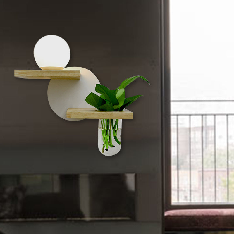 Simple Globe Sconce Fixture 1 Light Wooden LED Wall Lamp in Grey/White/Green for Living Room, Left/Right