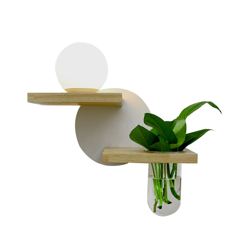 Simple Globe Sconce Fixture 1 Light Wooden LED Wall Lamp in Grey/White/Green for Living Room, Left/Right