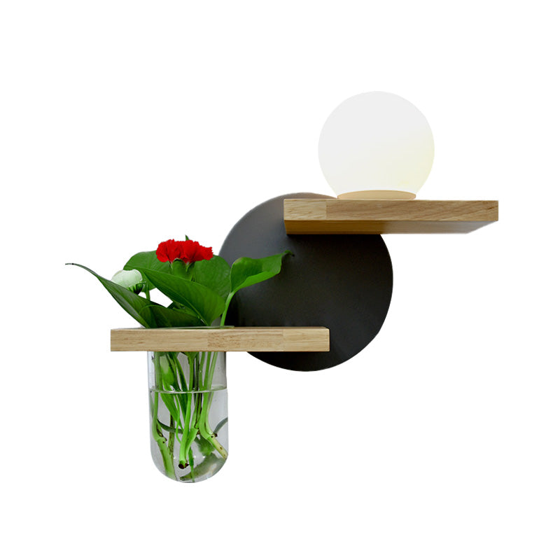 Simple Globe Sconce Fixture 1 Light Wooden LED Wall Lamp in Grey/White/Green for Living Room, Left/Right