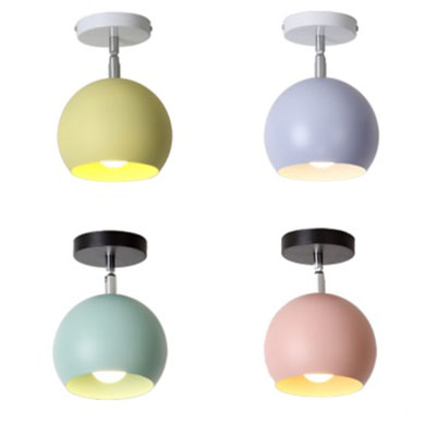1 Light Metallic Semi-Flush Mount Light Macaron Blue/Pink Globe Shade Balcony Rotatable Ceiling Lamp