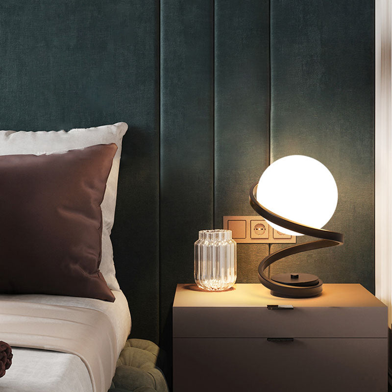 Globe Night Table Lamp Modern 1-Light Nightstand Lights with White Glass Shade