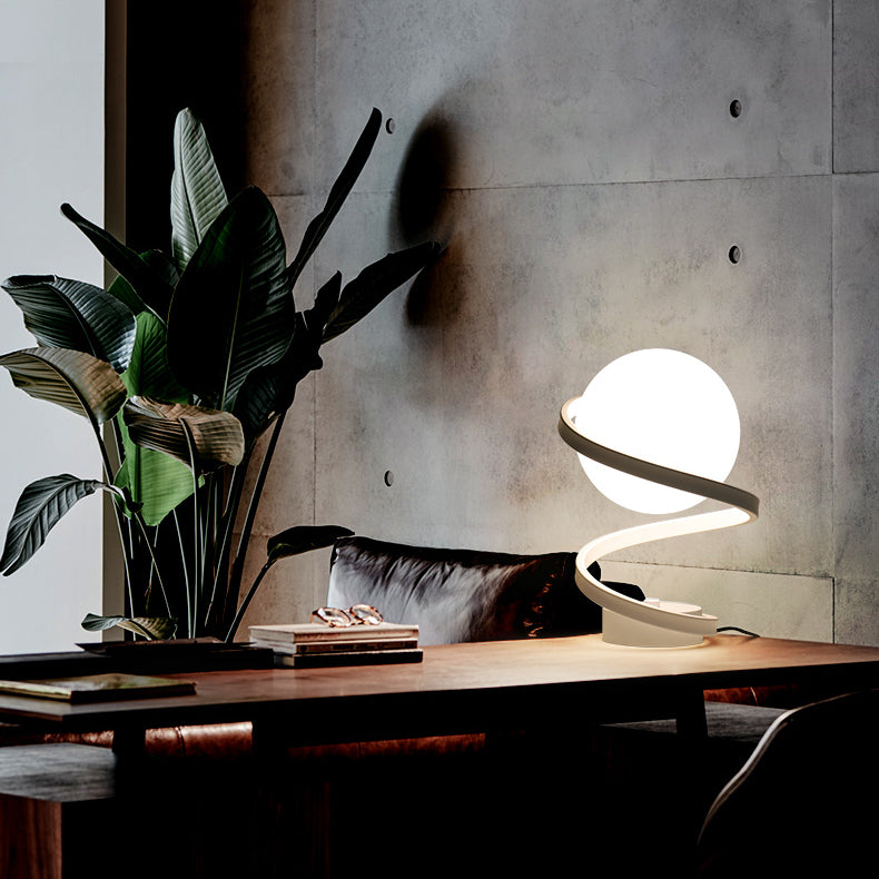 Globe Night Table Lamp Modern 1-Light Nightstand Lights with White Glass Shade