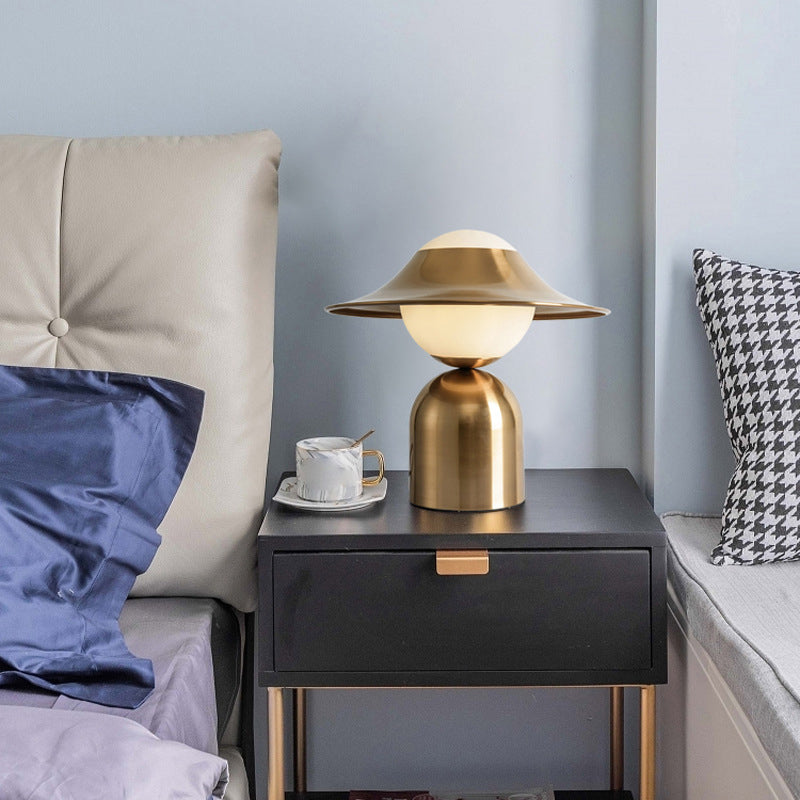 Hat Night Table Lamps Modern 1-Light Nightstand Lights with White Glass Shade for Bedroom
