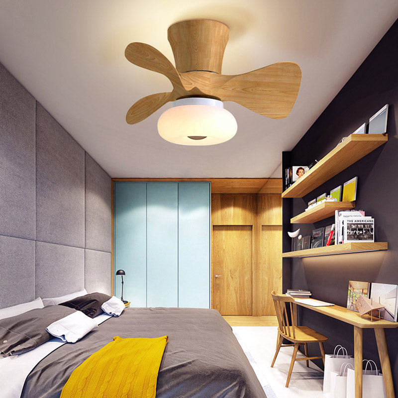 Kids Bedroom Semi Flush Light Floral LED Ceiling Fan Lamp with Acrylic Shade