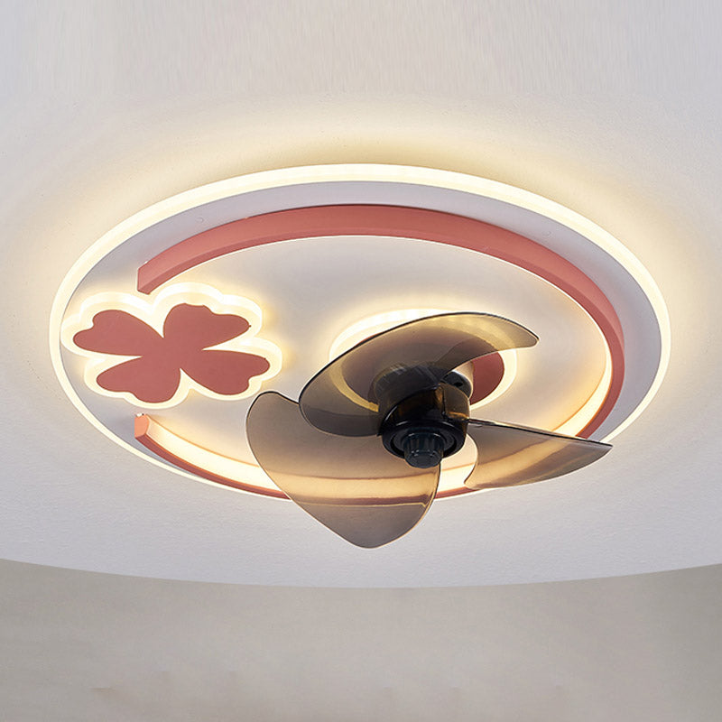 Cartoon Circular Ceiling Fan Light Acrylic Children Bedroom LED Semi Flush Ceiling Light