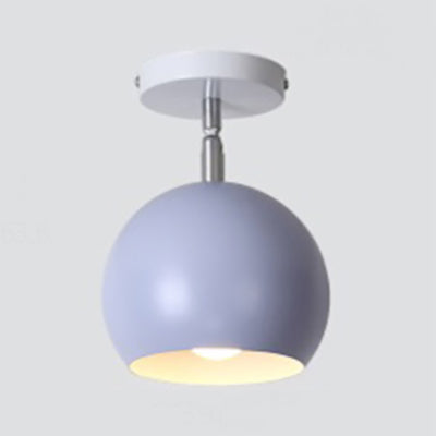 1 Light Metallic Semi-Flush Mount Light Macaron Blue/Pink Globe Shade Balcony Rotatable Ceiling Lamp