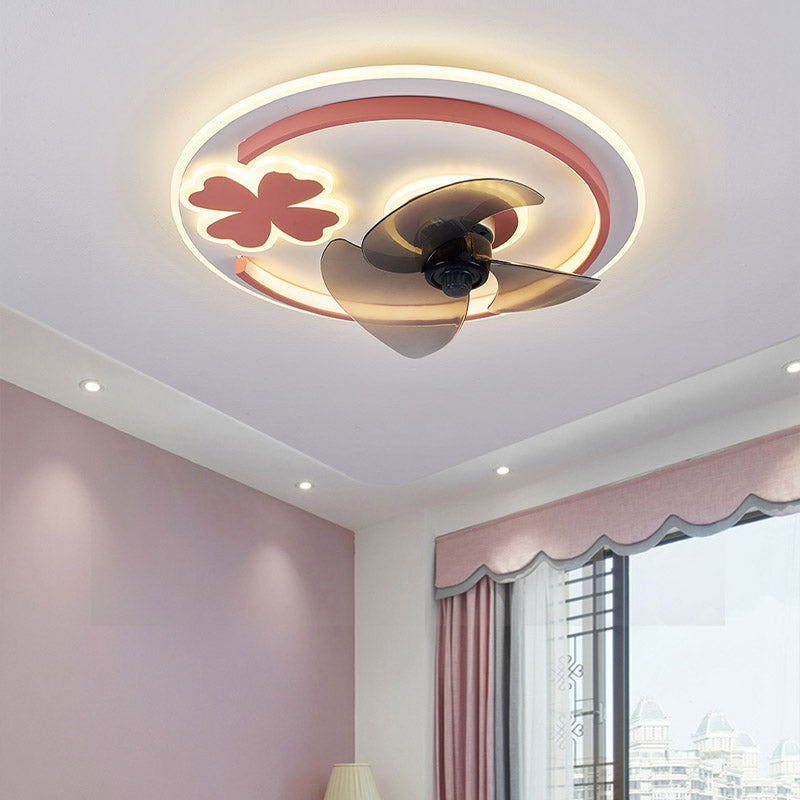 Cartoon Circular Ceiling Fan Light Acrylic Children Bedroom LED Semi Flush Ceiling Light