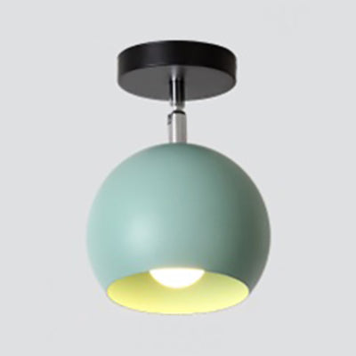 1 Light Metallic Semi-Flush Mount Light Macaron Blue/Pink Globe Shade Balcony Rotatable Ceiling Lamp