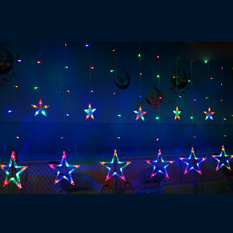 White Star Curtain String Light Art Decor 12-Head Plastic Christmas Light for Outdoor
