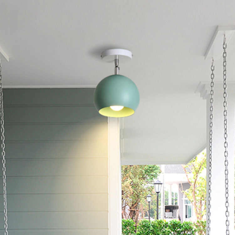 1 Light Metallic Semi-Flush Mount Light Macaron Blue/Pink Globe Shade Balcony Rotatable Ceiling Lamp