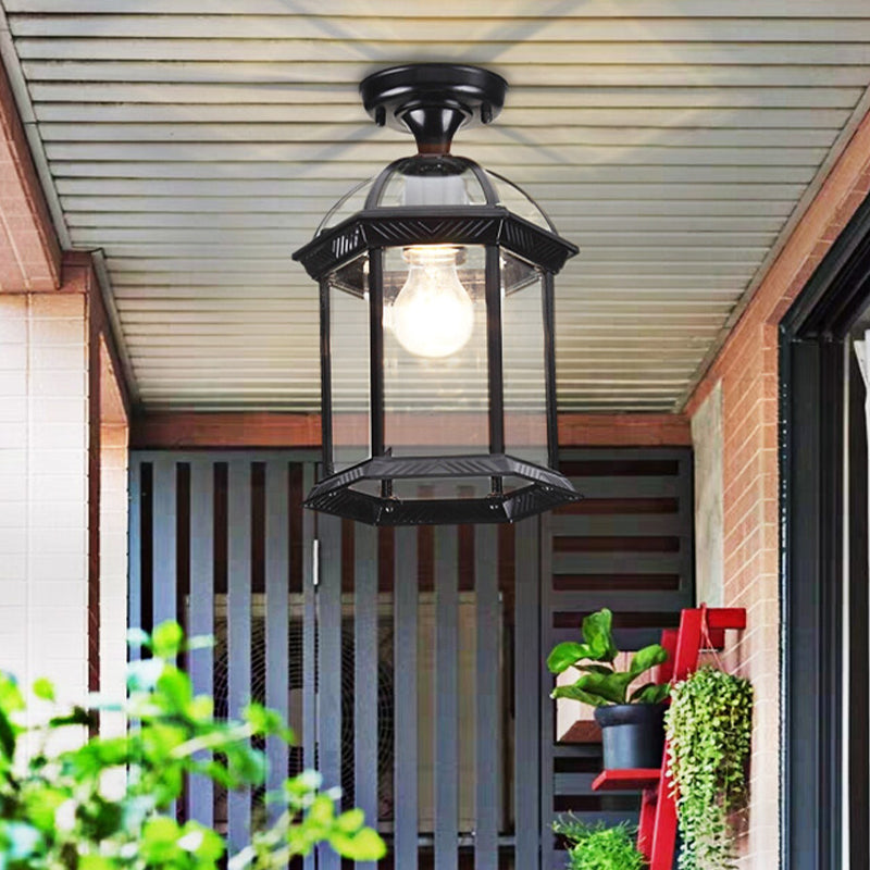 Traditional Style Ceiling Light Clear Glass Shade Surface Flush Mount Light for Corridor