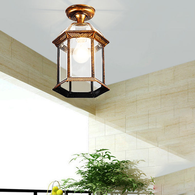 Traditional Style Ceiling Light Clear Glass Shade Surface Flush Mount Light for Corridor