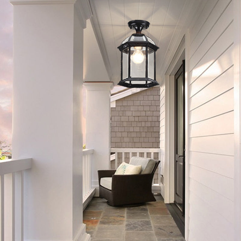 Traditional Style Ceiling Light Clear Glass Shade Surface Flush Mount Light for Corridor