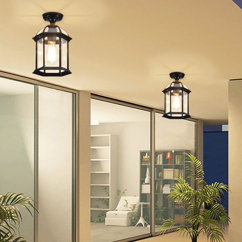 Traditional Style Ceiling Light Clear Glass Shade Surface Flush Mount Light for Corridor