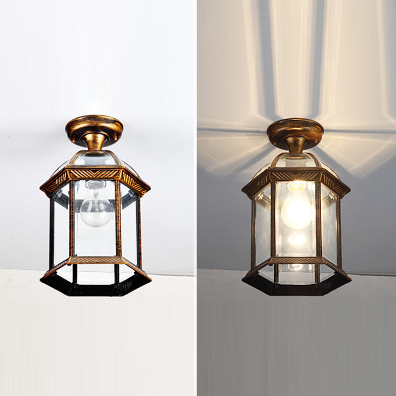Traditional Style Ceiling Light Clear Glass Shade Surface Flush Mount Light for Corridor