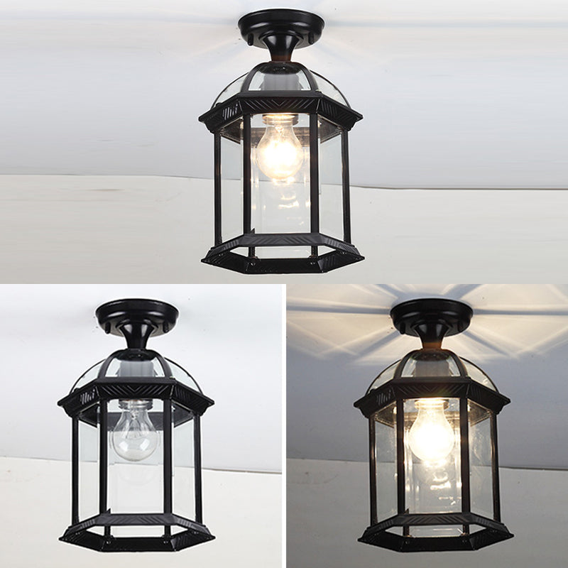 Traditional Style Ceiling Light Clear Glass Shade Surface Flush Mount Light for Corridor