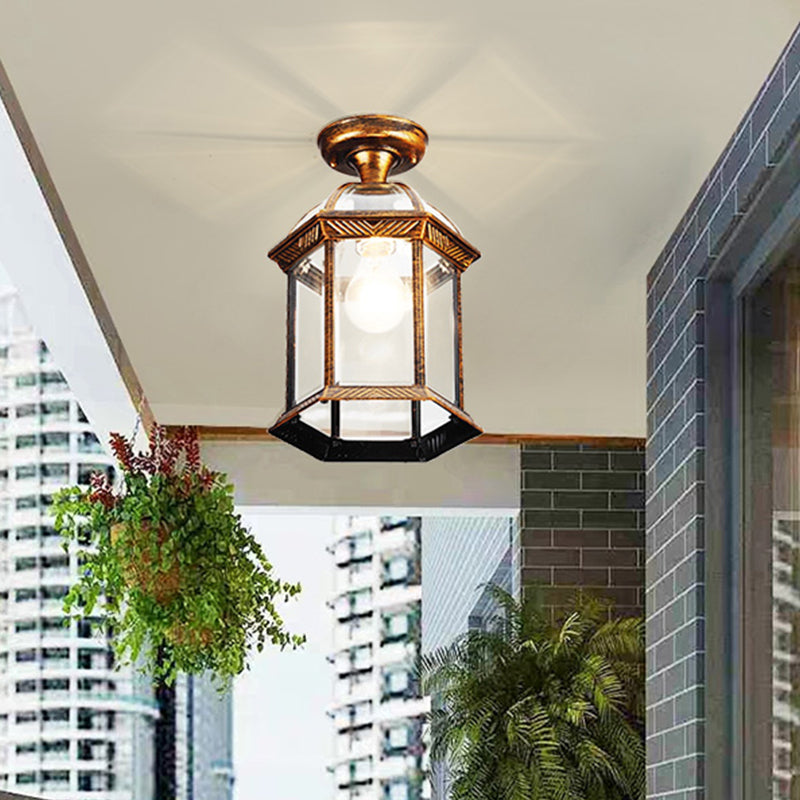 Traditional Style Ceiling Light Clear Glass Shade Surface Flush Mount Light for Corridor