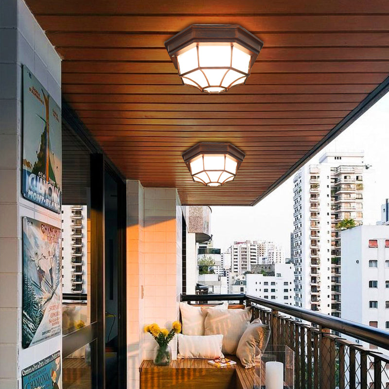 Waterproof LED Ceiling Lamp Traditional Flush Mount Light with Glass Shade for Balcony