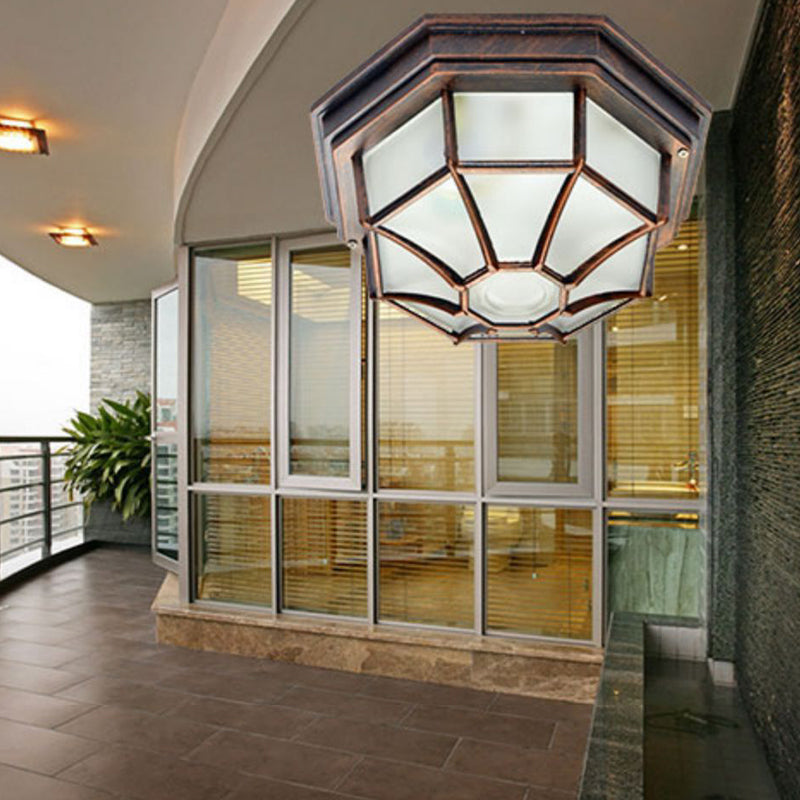 Waterproof LED Ceiling Lamp Traditional Flush Mount Light with Glass Shade for Balcony
