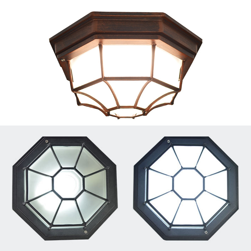 Waterproof LED Ceiling Lamp Traditional Flush Mount Light with Glass Shade for Balcony